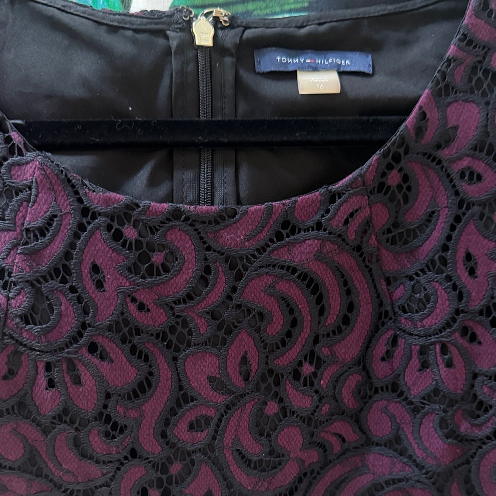 Tommy Hilfiger Black Lace Dress with Plum Underlay